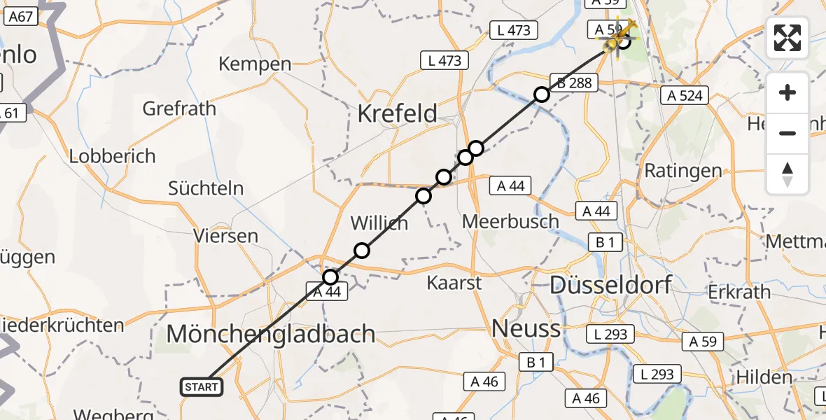 Flugroute Rettungshubschrauber Mönchengladbach - Duisburg Air Rescue Hubschrauberlandeplatz (Christoph 9), 23 September 2026, 16:32