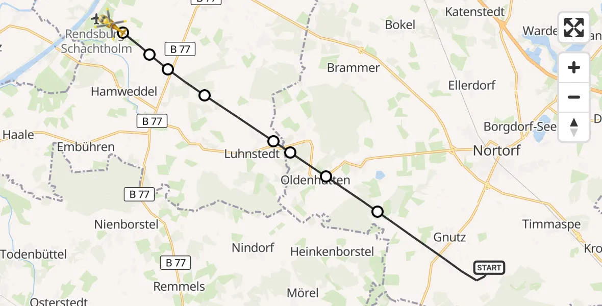 Flugroute Ambulanzhubschrauber Gnutz - Hörsten, 23 September 2026, 16:33