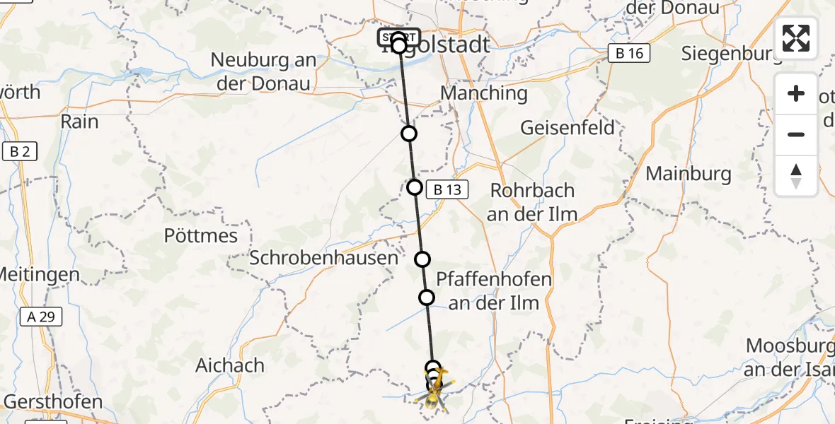Flugroute Rettungshubschrauber Ingolstadt Hospital - Jetzendorf, 23 September 2026, 16:40