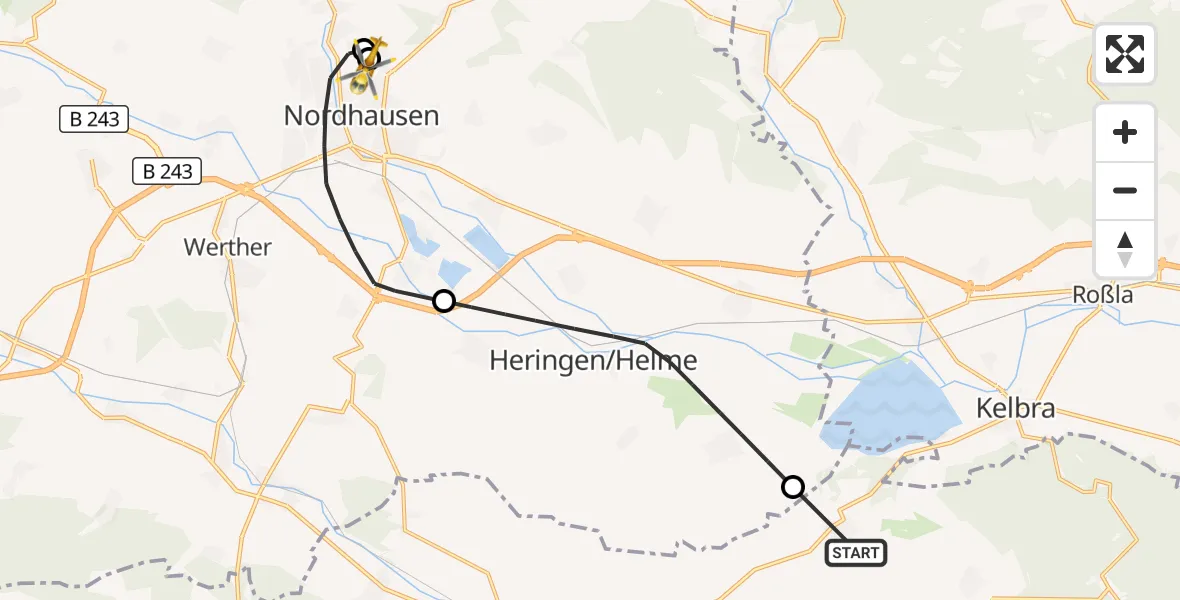 Flugroute Rettungshubschrauber Kyffhäuserland - Südharz Hospital Nordhausen, 23 September 2026, 16:49