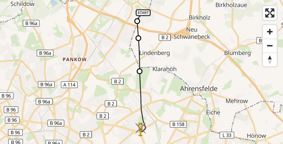Flugroute Rettungshubschrauber Helios Clinic Berlin-Buch - Berlin, 23 September 2026, 16:50