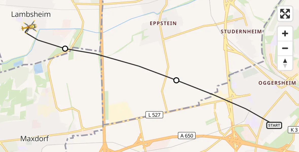 Flugroute Rettungshubschrauber Ludwigshafen am Rhein - Lambsheim, 23 September 2026, 16:51