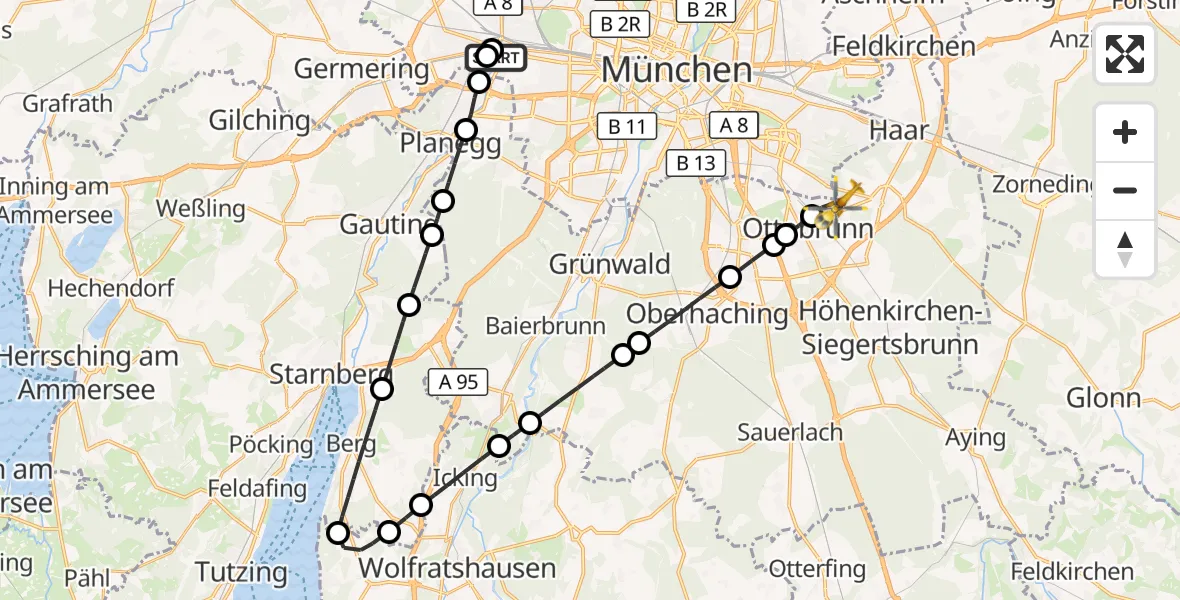 Flugroute Rettungshubschrauber Helios Clinic Munich West - Neubiberg, 23 September 2026, 16:52