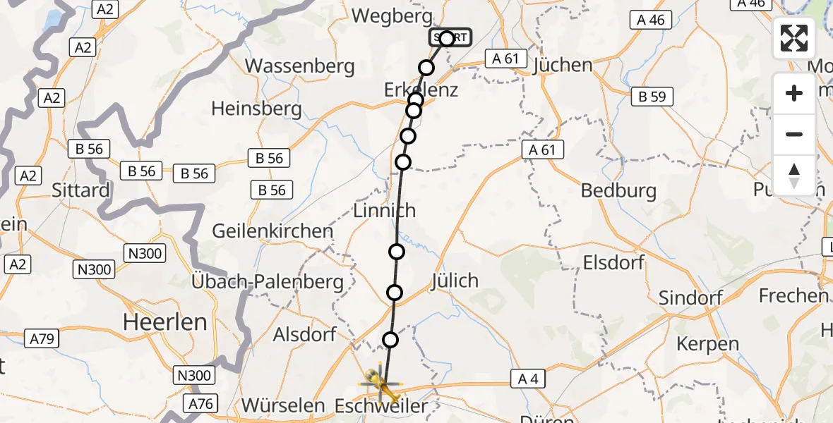 Flugroute Rettungshubschrauber Mönchengladbach - Eschweiler, 23 September 2026, 16:55