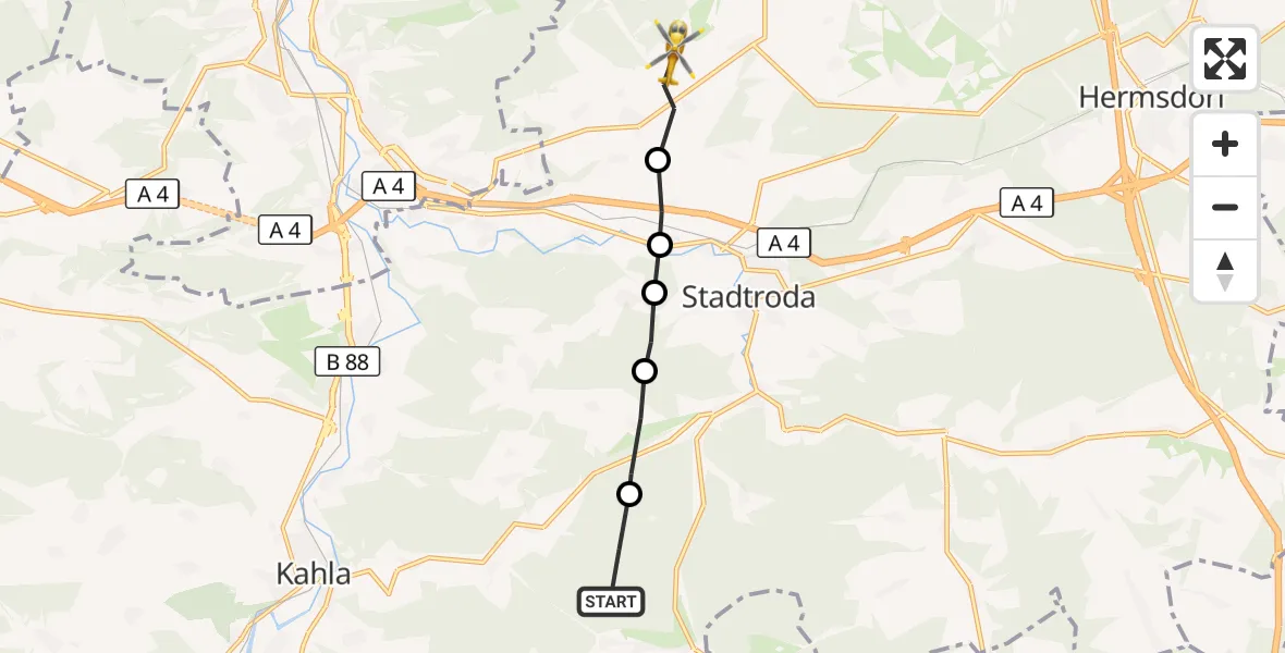 Flugroute Rettungshubschrauber Trockenborn-Wolfersdorf - Schlöben, 23 September 2026, 16:58