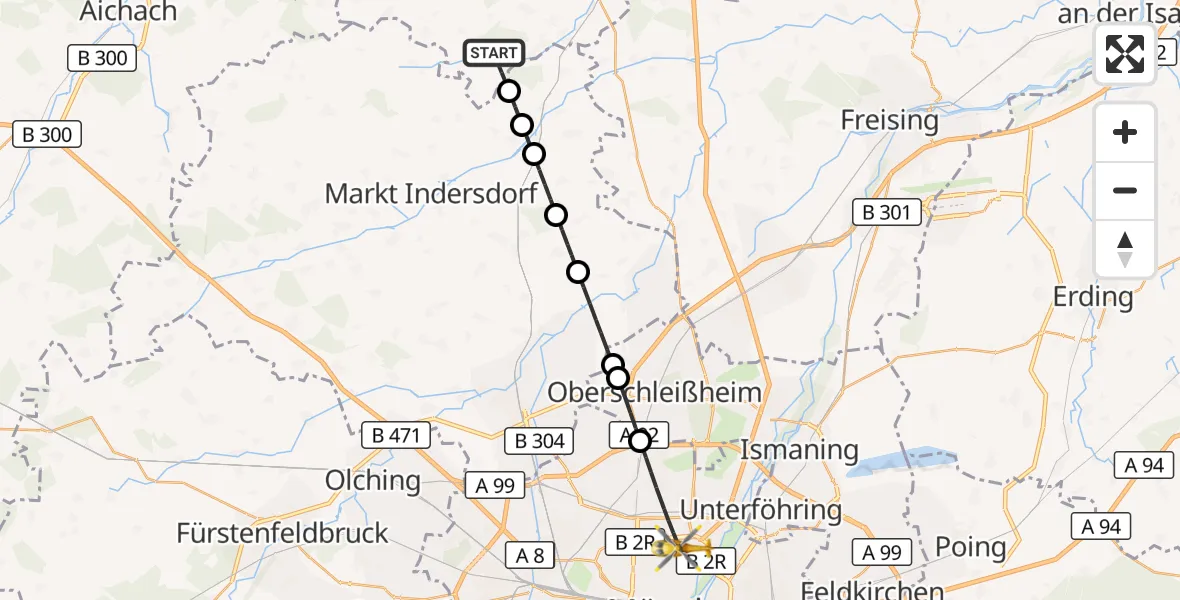 Flugroute Rettungshubschrauber Jetzendorf - München, 23 September 2026, 17:13