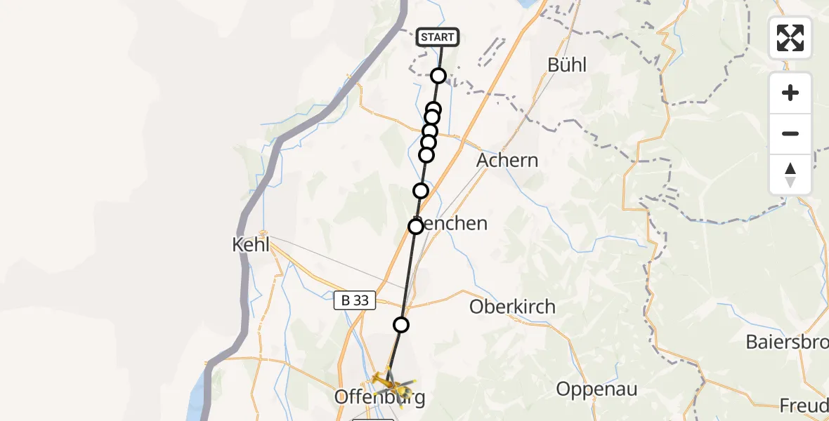 Flugroute Rettungshubschrauber Lichtenau - Offenburg, 23 September 2026, 17:16
