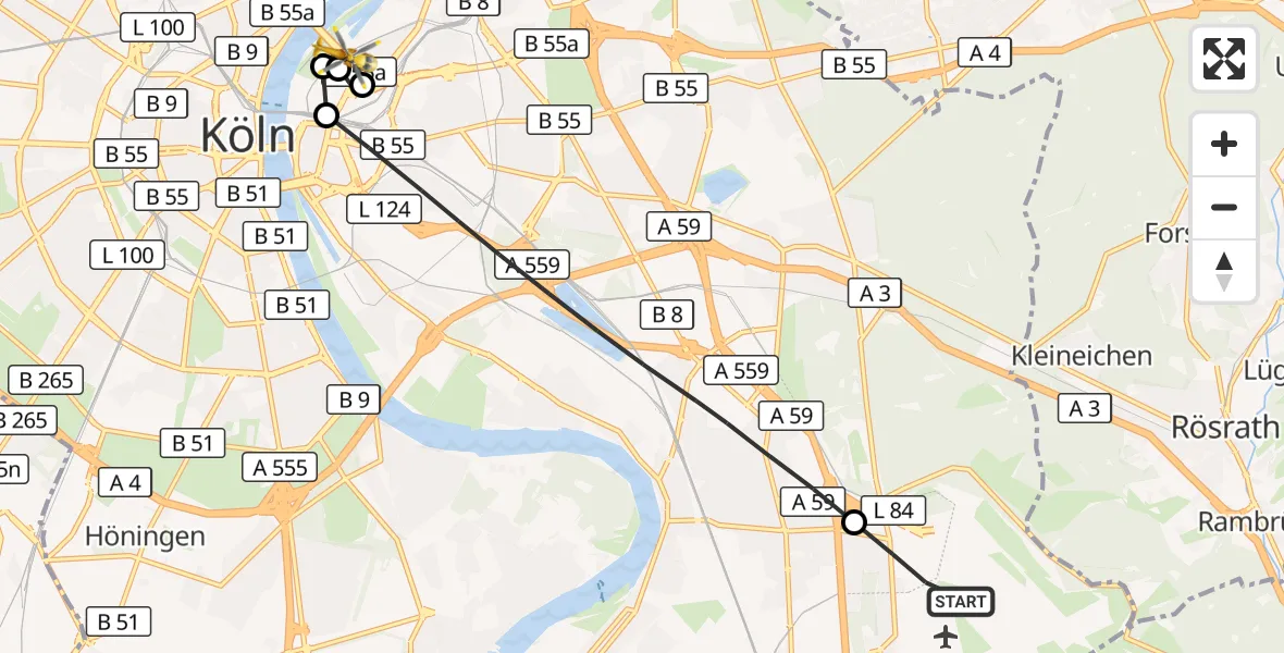 Flugroute Rettungshubschrauber Köln Bonn Flughafen - Köln, 23 September 2026, 17:16