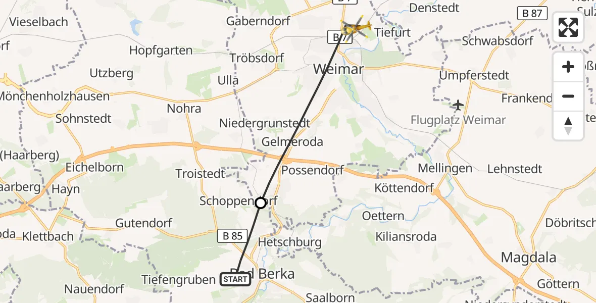 Flugroute Ambulanzhubschrauber Bad Berka - Weimar, 23 September 2026, 17:18
