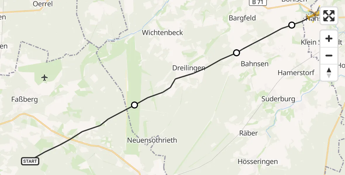 Flugroute Rettungshubschrauber Faßberg - Uelzen, 23 September 2026, 17:20
