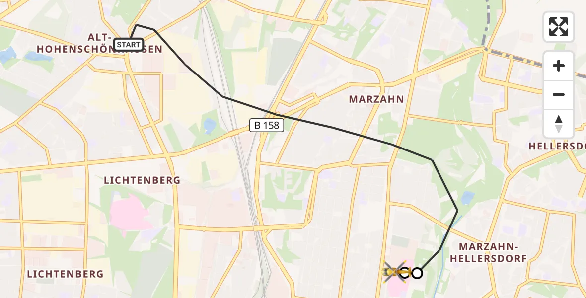 Flugroute Rettungshubschrauber Berlin - Berlin Emergency Hospital, 23 September 2026, 17:22