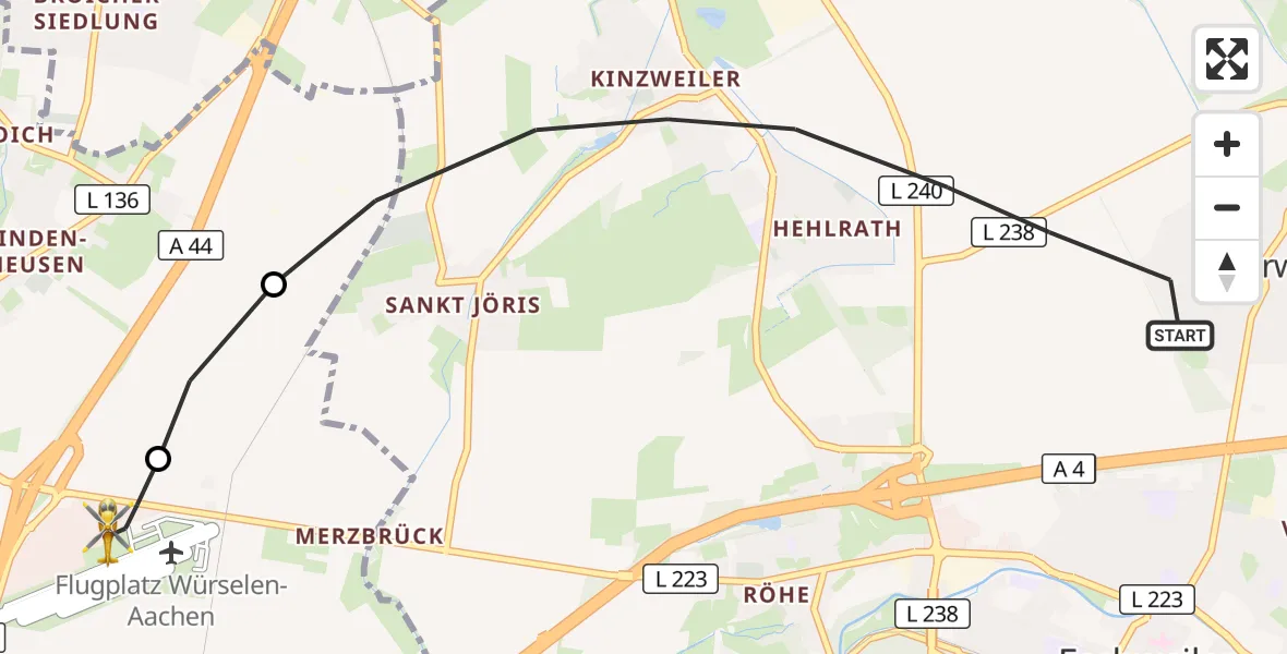 Flugroute Rettungshubschrauber Eschweiler - Aachen-Merzbrück Flughafen, 23 September 2026, 17:36
