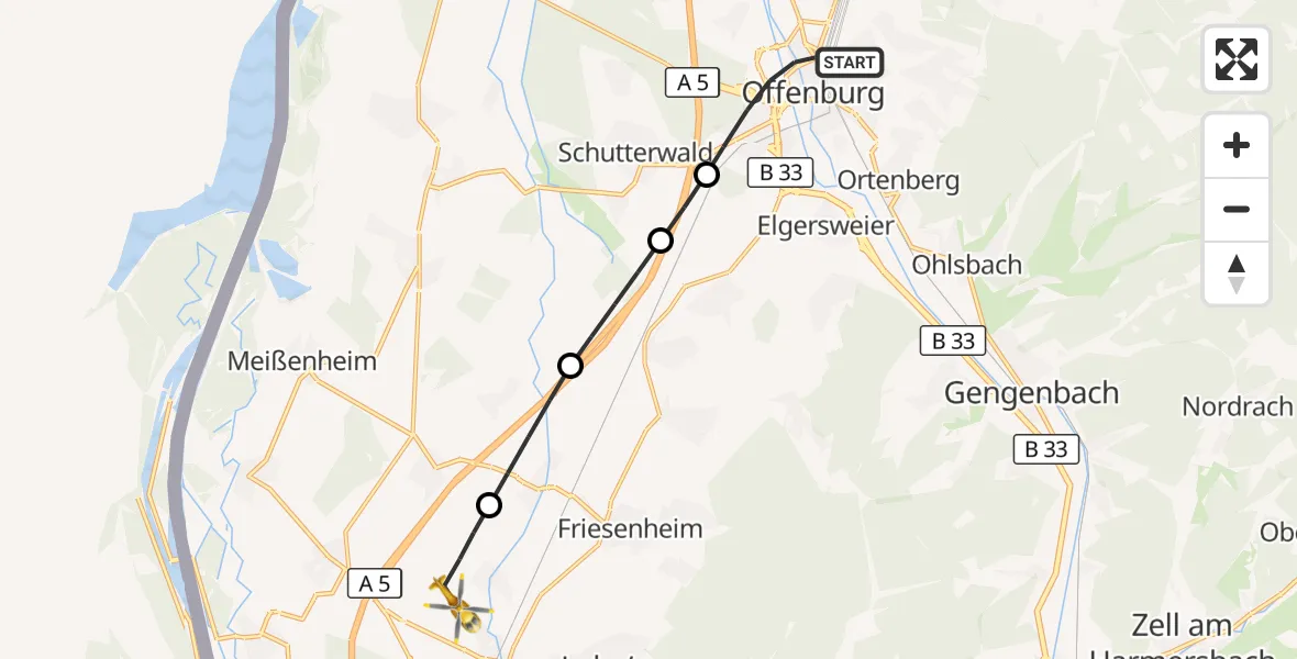 Flugroute Rettungshubschrauber Offenburg - Lahr Flughafen, 23 September 2026, 17:43