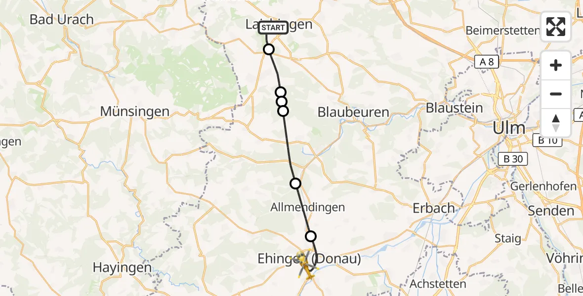 Flugroute Rettungshubschrauber Laichingen - Ehingen (Donau), 23 September 2026, 17:44