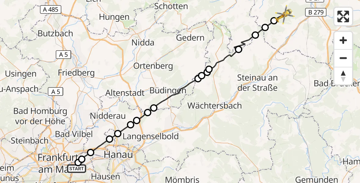 Flugroute Rettungshubschrauber Offenbach am Main - Neuhof, 23 September 2026, 17:45