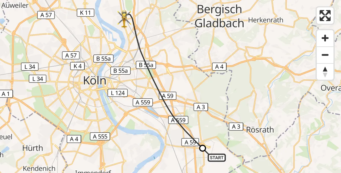 Flugroute Ambulanzhubschrauber Köln Bonn Flughafen - Köln, 23 September 2026, 17:47