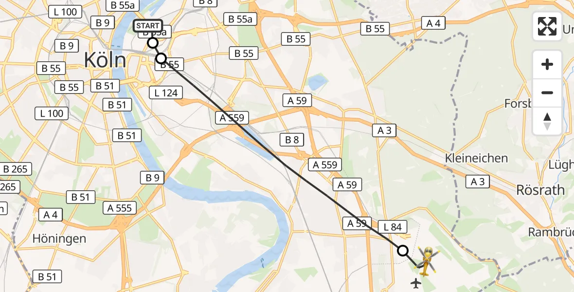 Flugroute Rettungshubschrauber Köln - Köln Bonn Flughafen, 23 September 2026, 17:48