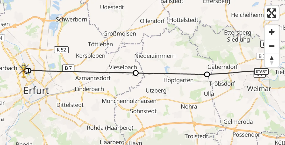 Flugroute Ambulanzhubschrauber Weimar - Helios Clinic Erfurt, 23 September 2026, 17:50