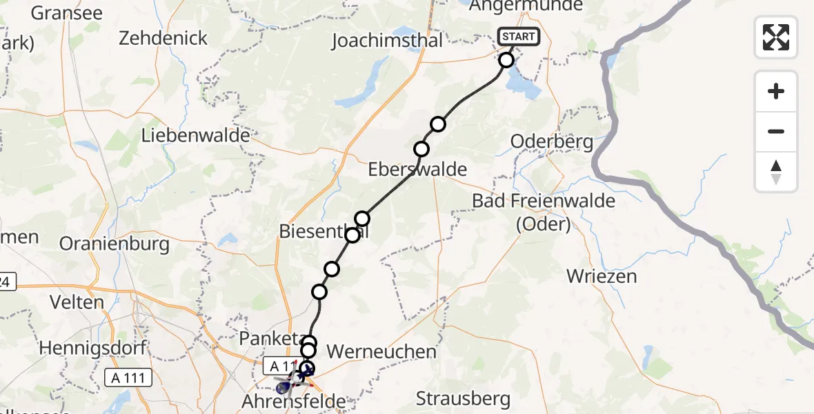 Flugroute Polizeihubschrauber Angermünde - Ahrensfelde Hubschrauberlandeplatz, 23 September 2026, 17:51