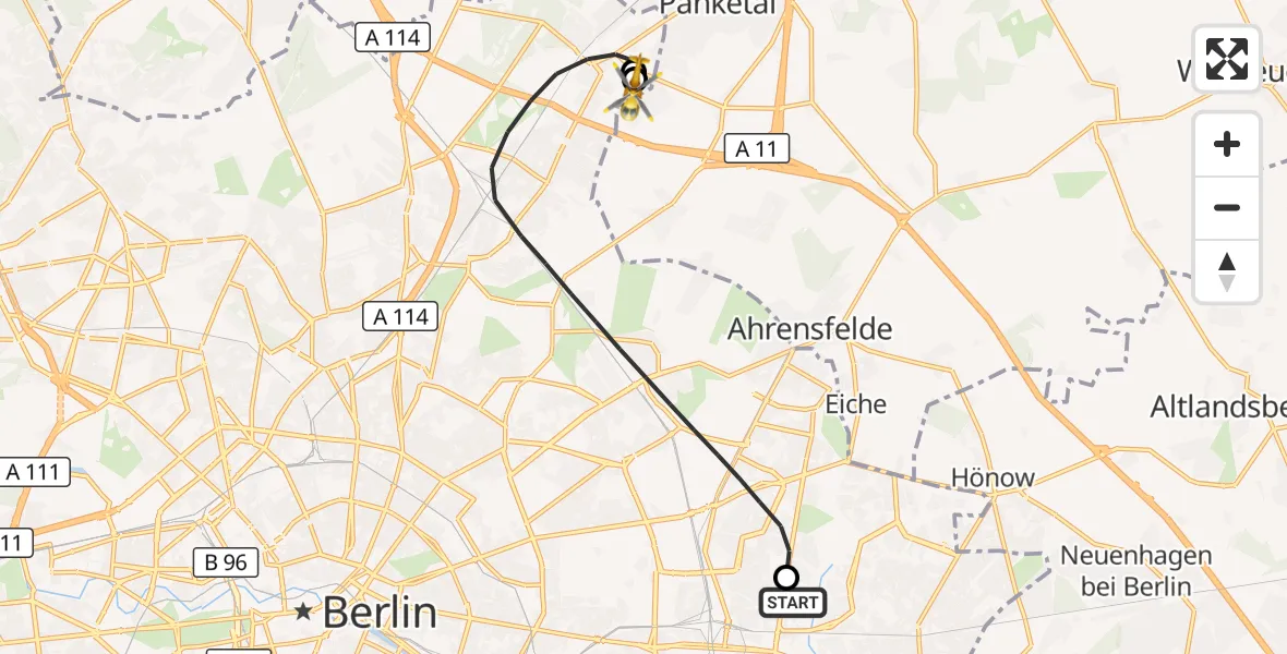 Flugroute Rettungshubschrauber Berlin Emergency Hospital - Helios Clinic Berlin-Buch, 23 September 2026, 17:54