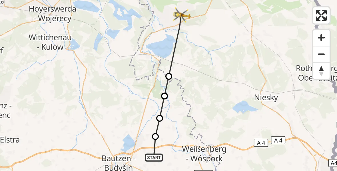 Flugroute Rettungshubschrauber Bautzen Flugplatz - Boxberg/O.L., 23 September 2026, 18:19