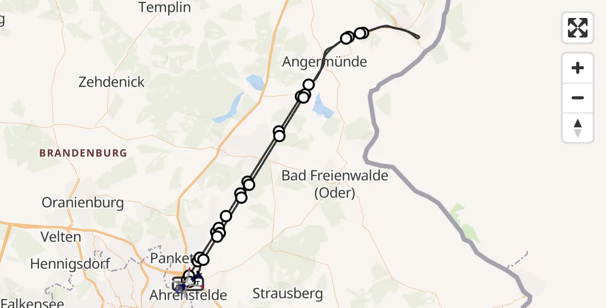 Flugroute Polizeihubschrauber Ahrensfelde Hubschrauberlandeplatz - Ahrensfelde Hubschrauberlandeplatz, 23 September 2026, 18:27