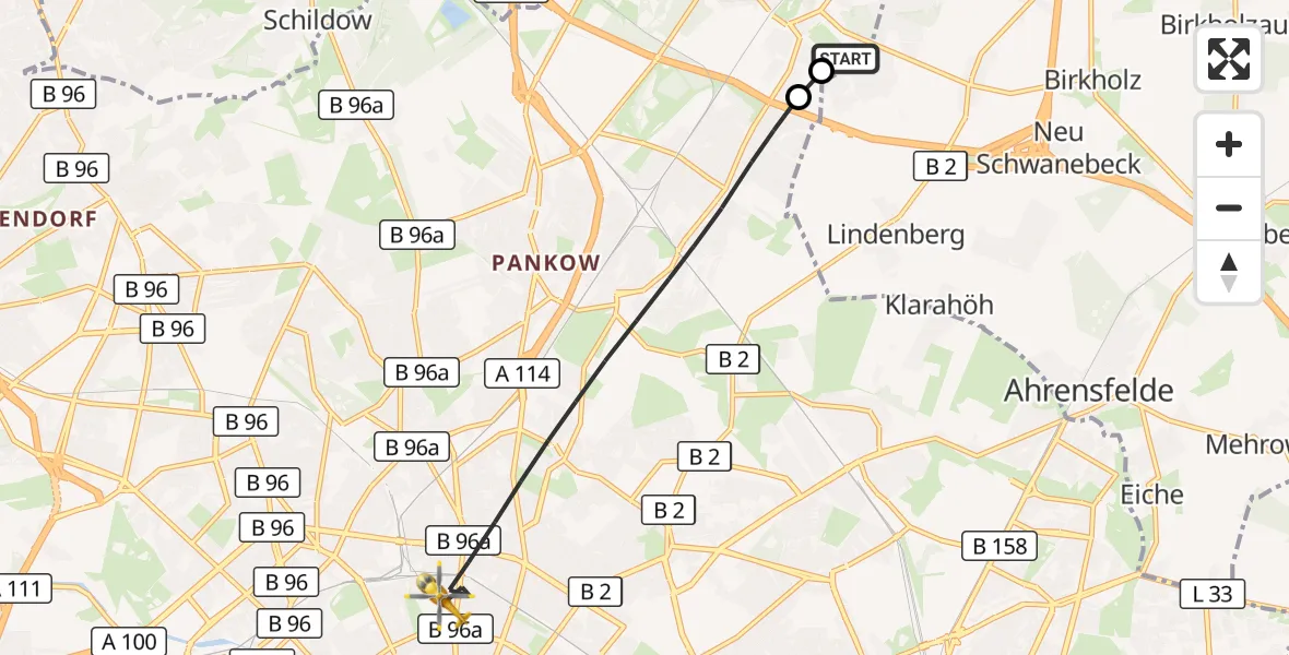 Flugroute Rettungshubschrauber Helios Clinic Berlin-Buch - Berlin, 23 September 2026, 18:42