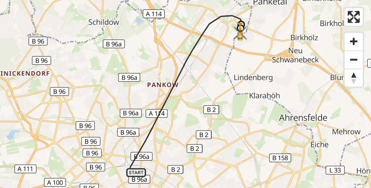 Flugroute Rettungshubschrauber Berlin - Helios Clinic Berlin-Buch, 23 September 2026, 18:49