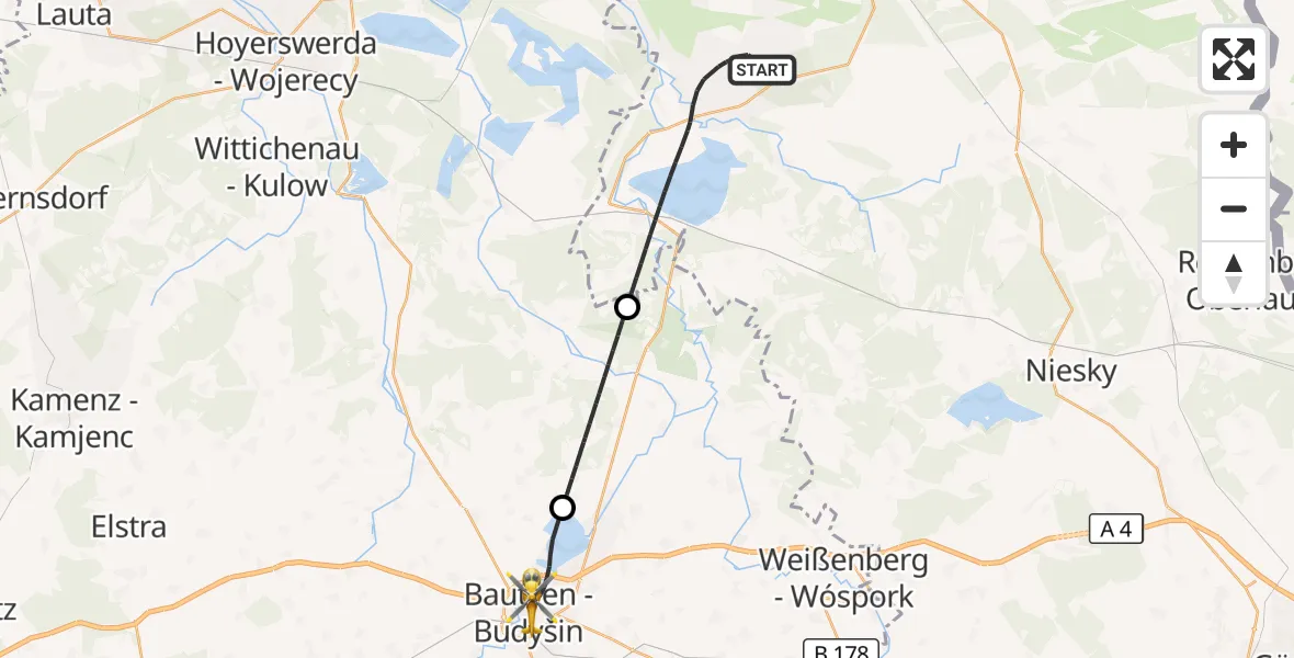 Flugroute Rettungshubschrauber Boxberg/O.L. - Bautzen, 23 September 2026, 19:02