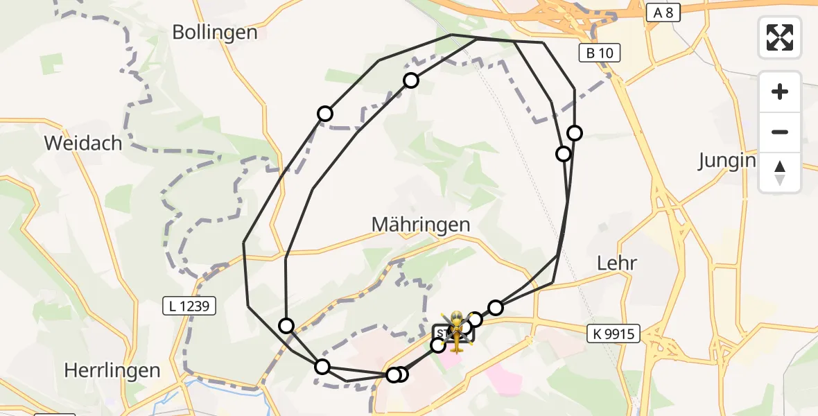 Flugroute Rettungshubschrauber Ulm Military Hospital Emergency - Ulm Military Hospital Emergency, 23 September 2026, 19:05