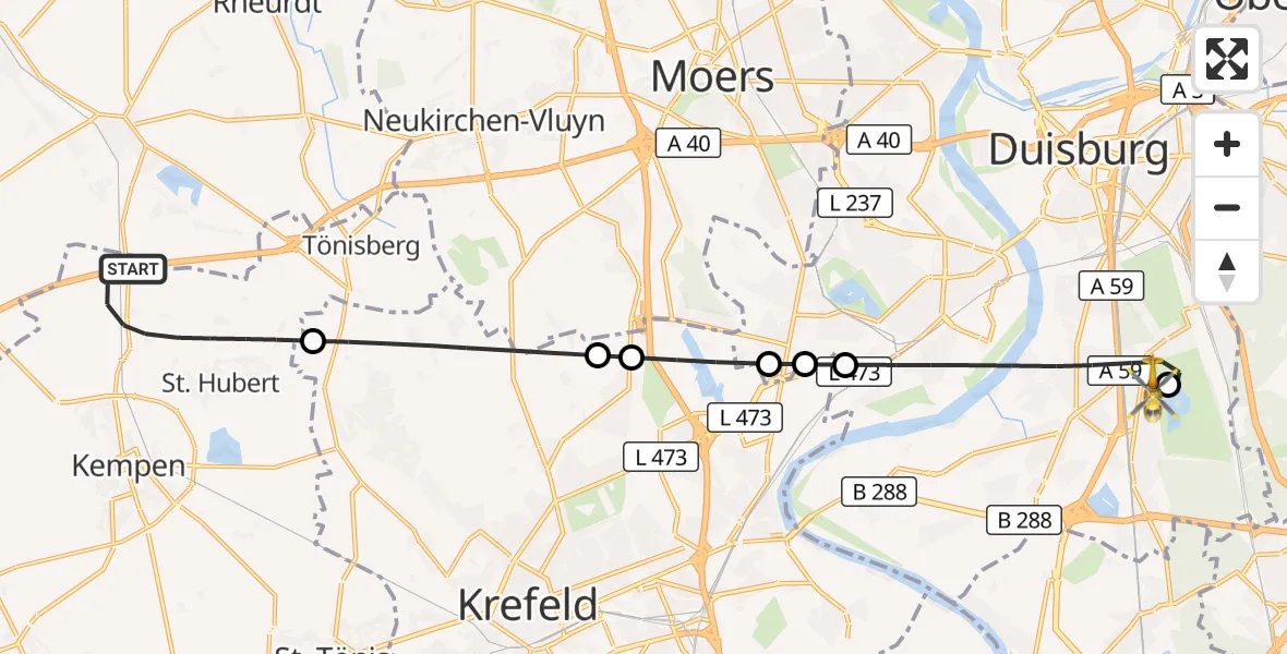 Flugroute Rettungshubschrauber Kempen - Duisburg Air Rescue Hubschrauberlandeplatz (Christoph 9), 23 September 2026, 19:13
