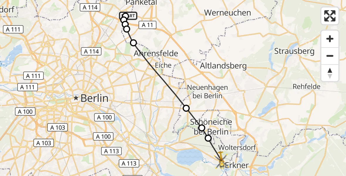 Flugroute Rettungshubschrauber Helios Clinic Berlin-Buch - Berlin, 23 September 2026, 19:24