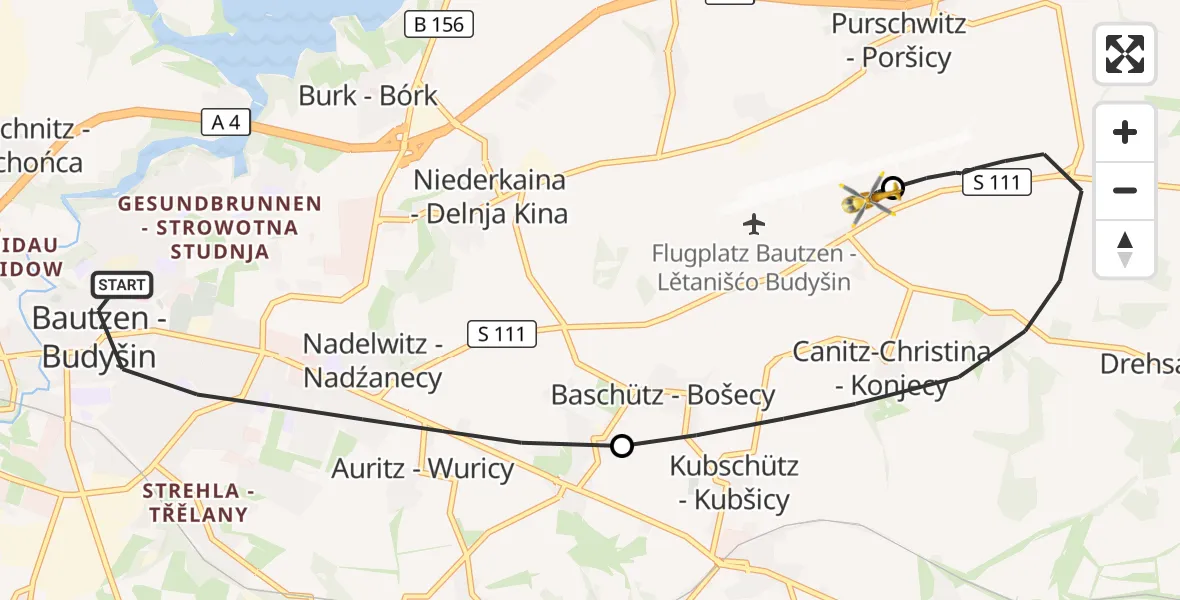 Flugroute Rettungshubschrauber Bautzen - Bautzen Flugplatz, 23 September 2026, 19:45