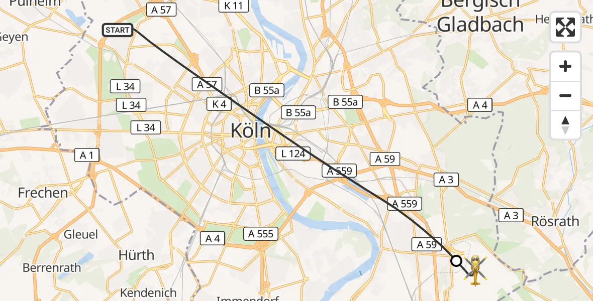 Flugroute Ambulanzhubschrauber Köln - Köln Bonn Flughafen, 23 September 2026, 20:03