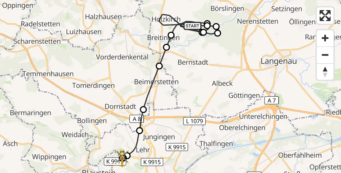 Flugroute Rettungshubschrauber Holzkirch - ADAC Air Rescue Station Ulm (Christoph 22), 23 September 2026, 20:36