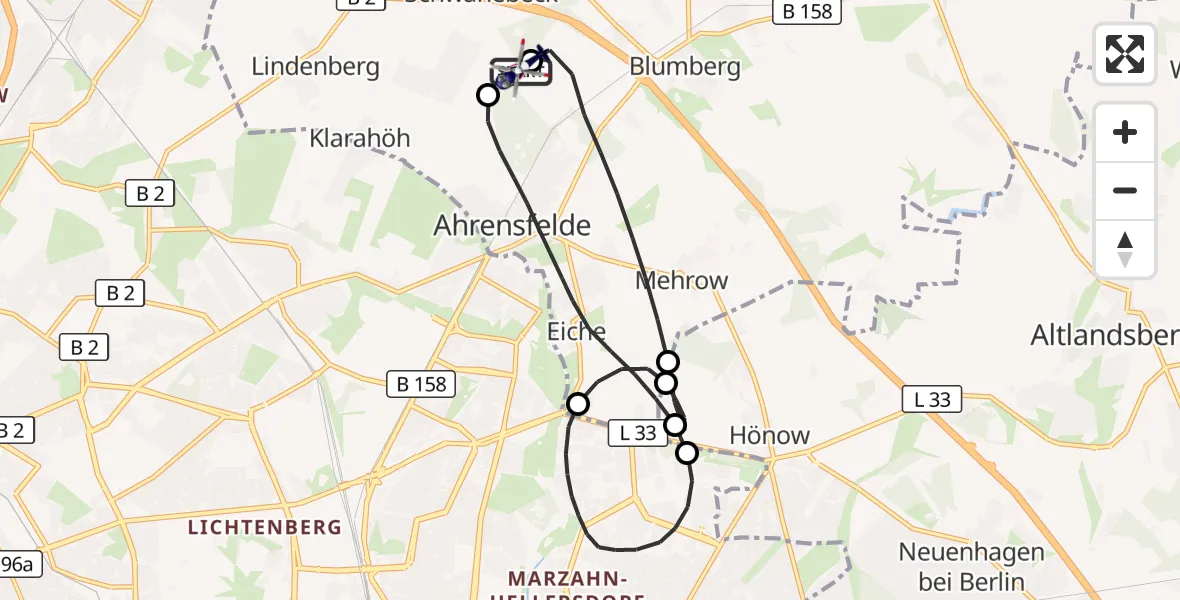 Flugroute Polizeihubschrauber Ahrensfelde Hubschrauberlandeplatz - Ahrensfelde Hubschrauberlandeplatz, 23 September 2026, 21:18