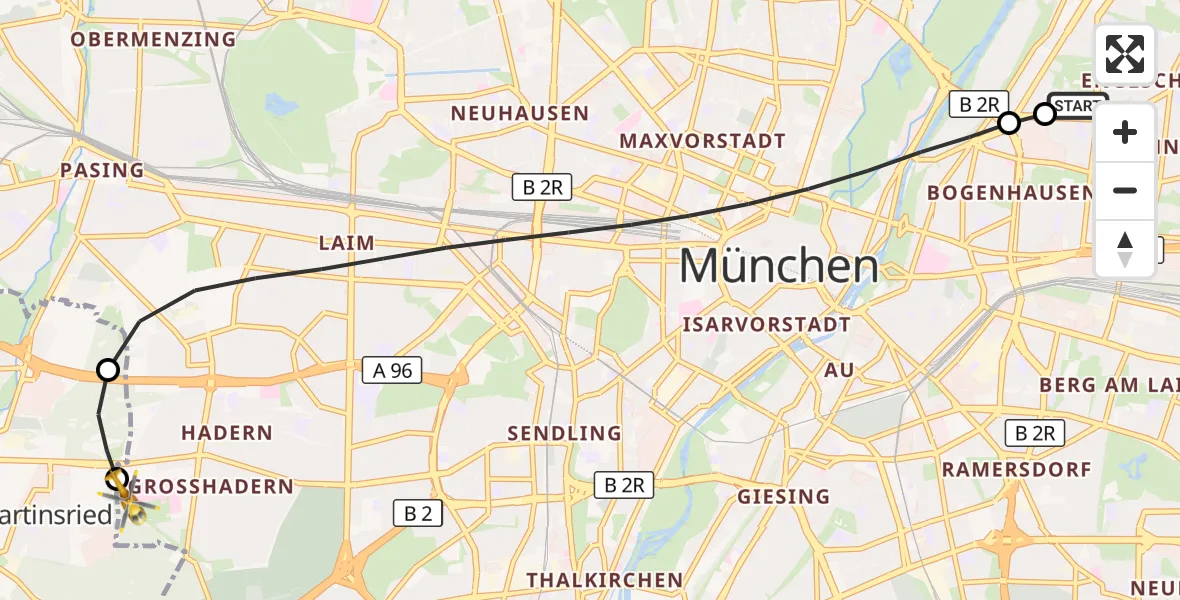 Flugroute Rettungshubschrauber München Bogenhausen Hospital - DRF Air Rescue München Hubschrauberlandeplatz, 23 September 2026, 22:45