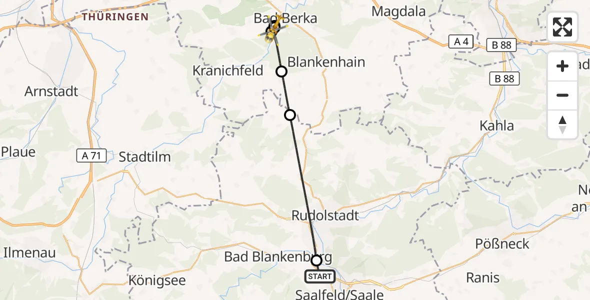 Flugroute Ambulanzhubschrauber Saalfeld/Saale - Bad Berka Central Hospital, 23 September 2026, 23:33