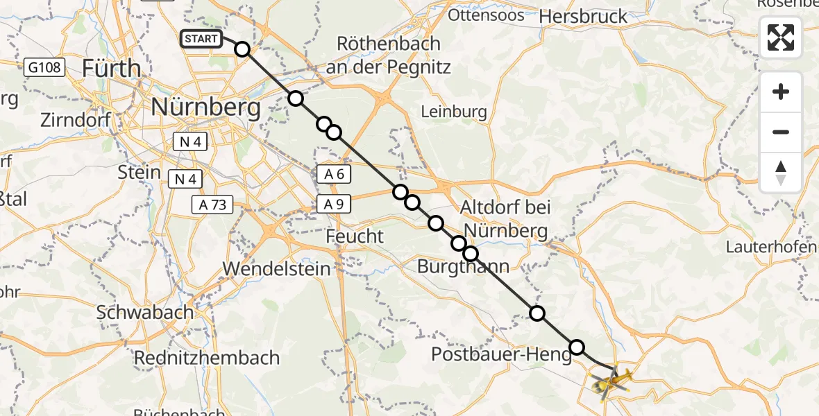 Flugroute Rettungshubschrauber Flughafen Nuremberg - Neumarkt i.d.OPf., 24 September 2026, 00:44