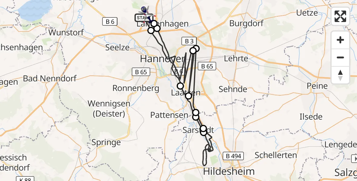 Flugroute Polizeihubschrauber Flughafen Hannover - Flughafen Hannover, 24 September 2026, 01:28