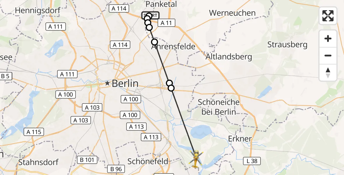 Flugroute Rettungshubschrauber Helios Clinic Berlin-Buch - Berlin, 24 September 2026, 04:36