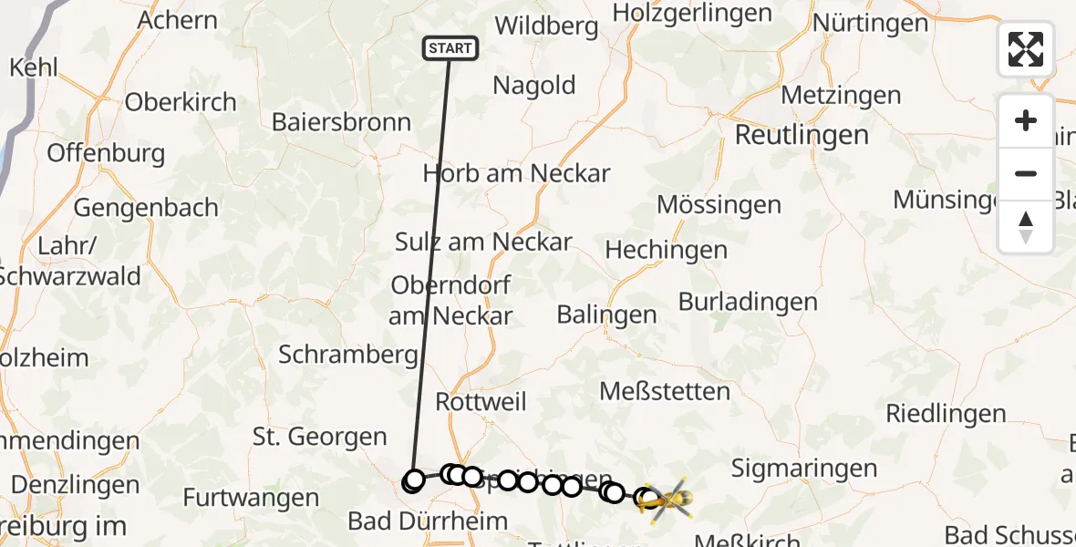 Flugroute Ambulanzhubschrauber Altensteig - Beuron, 24 September 2026, 05:13