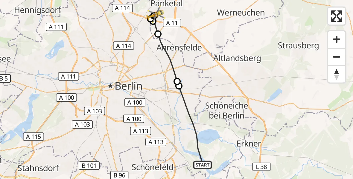 Flugroute Rettungshubschrauber Berlin - Helios Clinic Berlin-Buch, 24 September 2026, 05:15