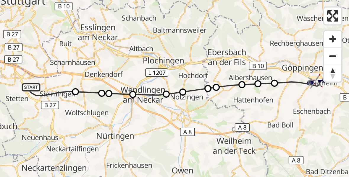Flugroute Polizeihubschrauber Flughafen Stuttgart - Göppingen, 24 September 2026, 05:30