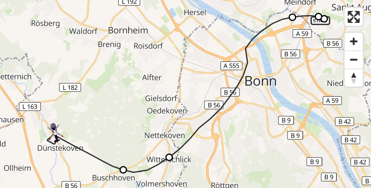 Flugroute Polizeihubschrauber Sankt Augustin - Swisttal, 24 September 2026, 05:54