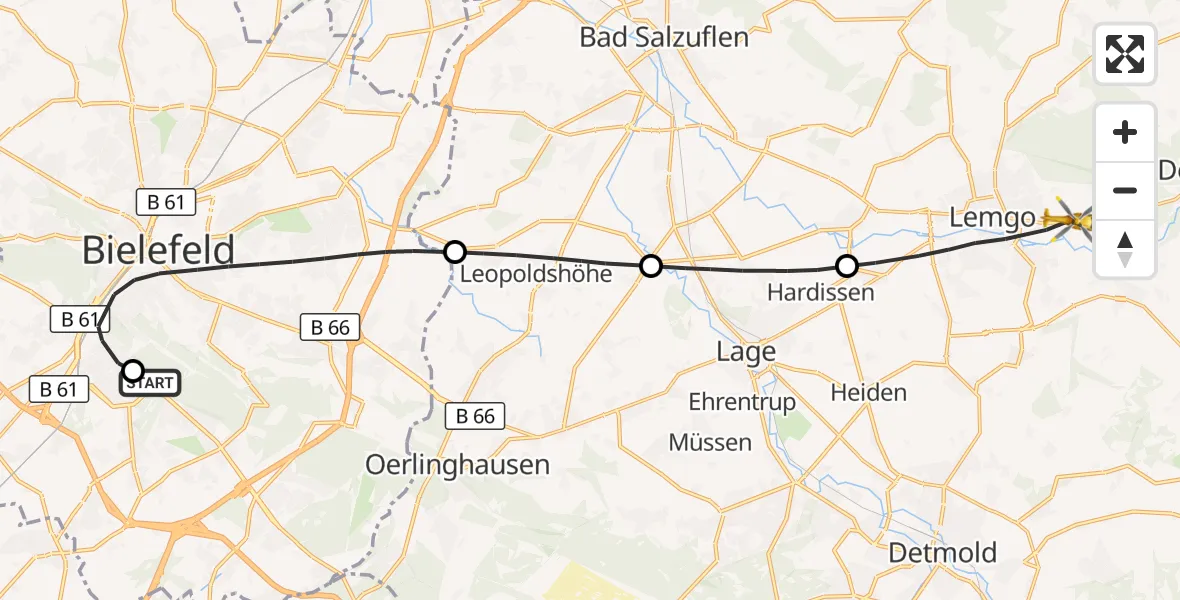 Flugroute Rettungshubschrauber Luftrettungszentrum Bielefeld - Lemgo, 24 September 2026, 06:01