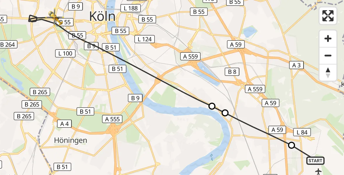 Flugroute Rettungshubschrauber Köln Bonn Flughafen - Köln, 24 September 2026, 06:31