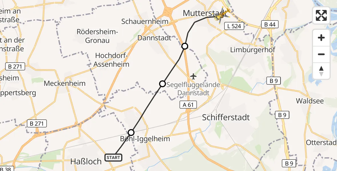 Flugroute Rettungshubschrauber Haßloch - Mutterstadt, 24 September 2026, 06:34