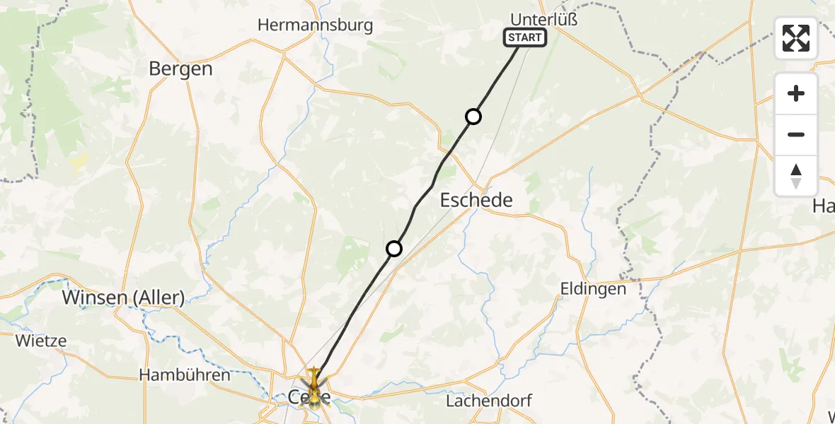 Flugroute Rettungshubschrauber Südheide - Celle, 24 September 2026, 06:56