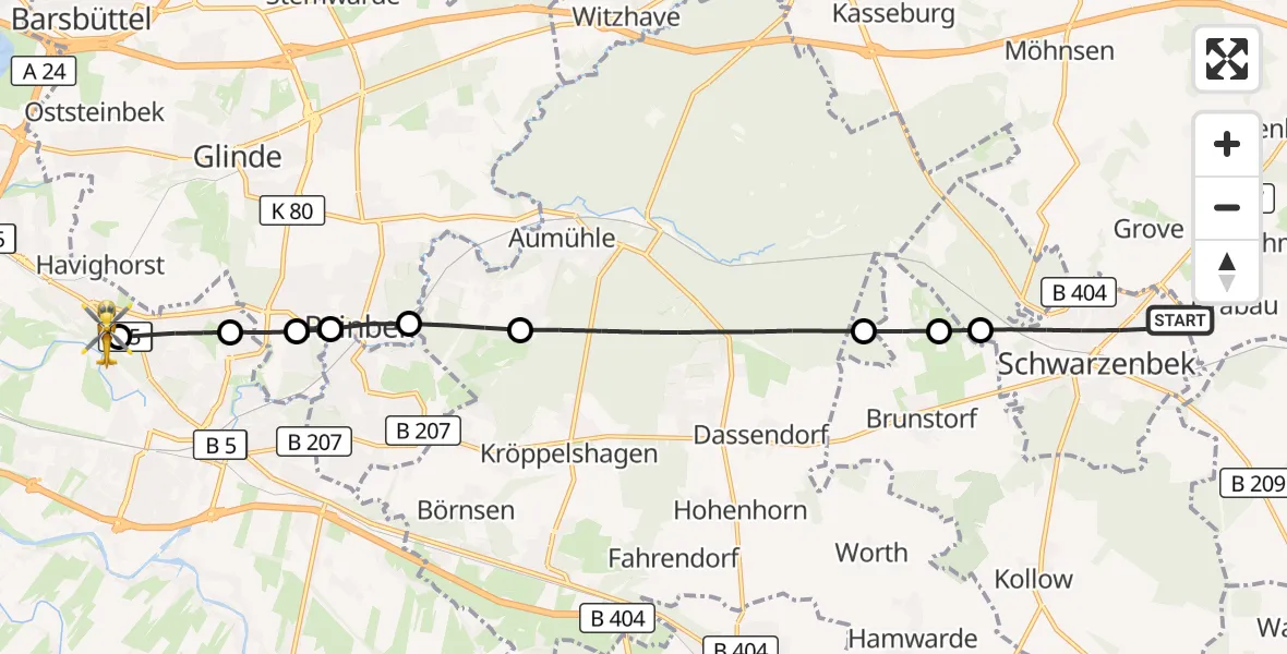 Flugroute Rettungshubschrauber Schwarzenbek - Christoph Hansa ADAC Hubschrauberlandeplatz, 24 September 2026, 07:17